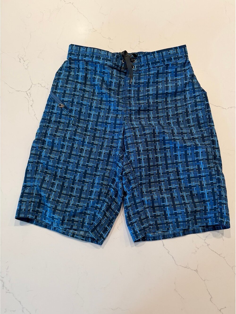 Patagonia Kids Large 12 Boardshorts Blue Basketweave Grid 10 Inch Inseam